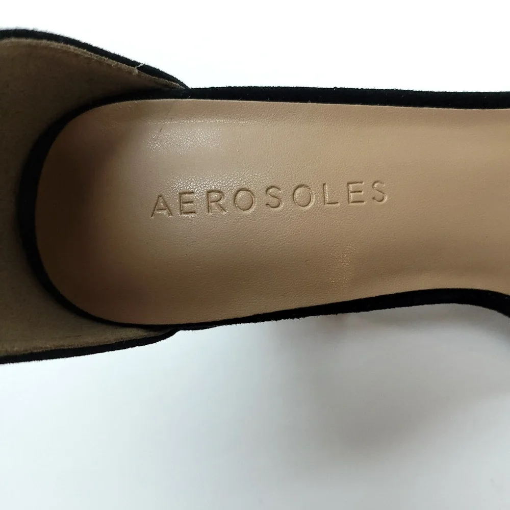 Aerosoles Landon Dress Shoe 5 M‎ Black Suede Square Toe Ankle Strap Sandal Heels